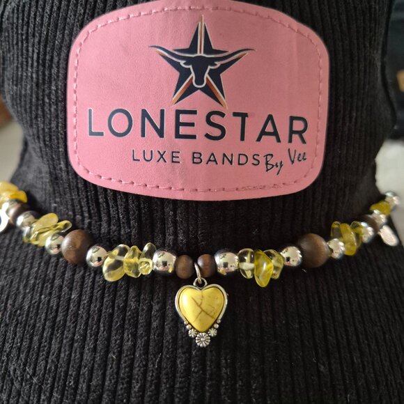 Cowgirl Western Hat Band • Yellow Heart Pendant • Handmade USA - Picture 4 of 4